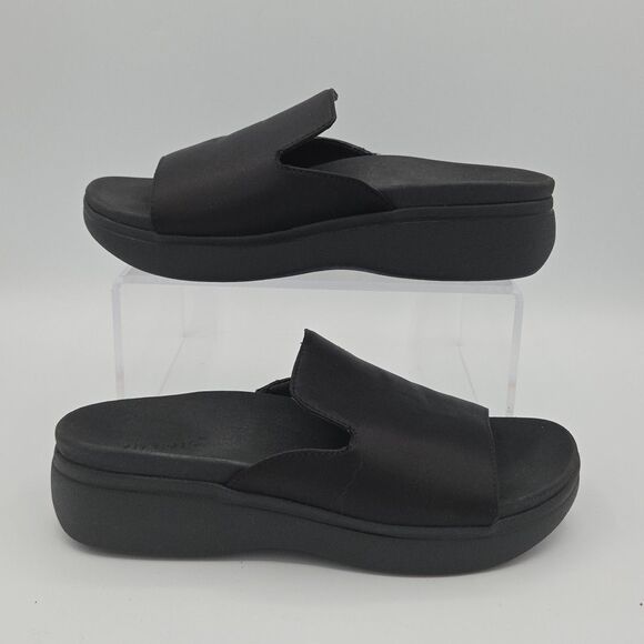 Vionic Monica Black Platform Slide Sandals Orthotic Women's Size 6 EUC - Picture 1 of 9